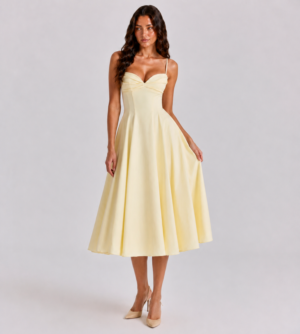 Lemon Pleated Midi Dress