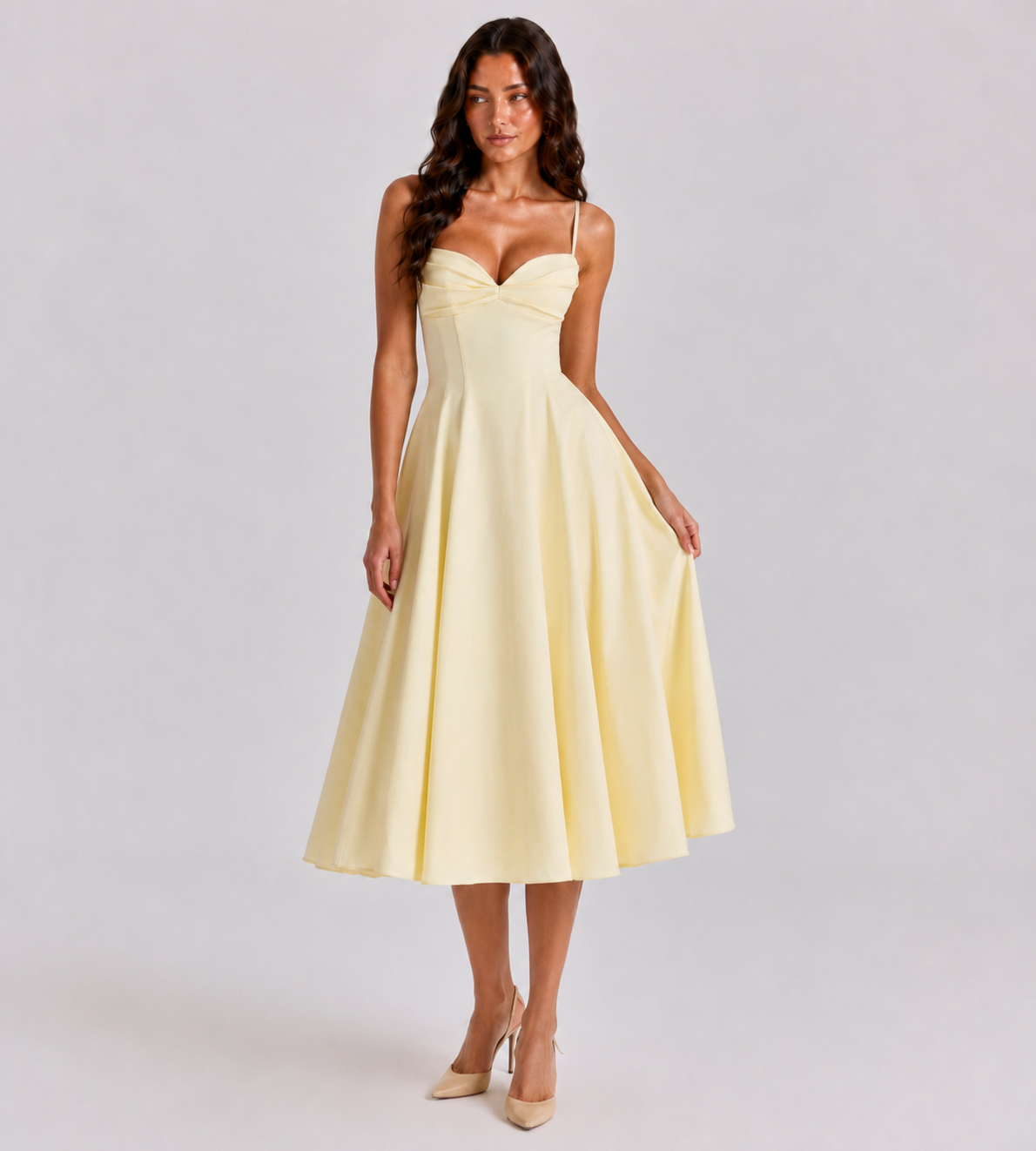 Lemon Pleated Midi Dress