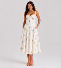 Cream Floral Print Corset Midi Dress