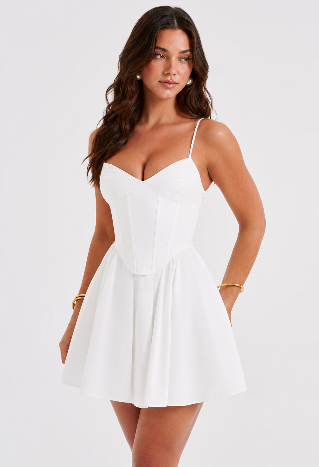 Sweetheart Corset Flare Mini Dress - White
