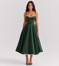 Corset Tulle Midi Dress with Pockets - Green