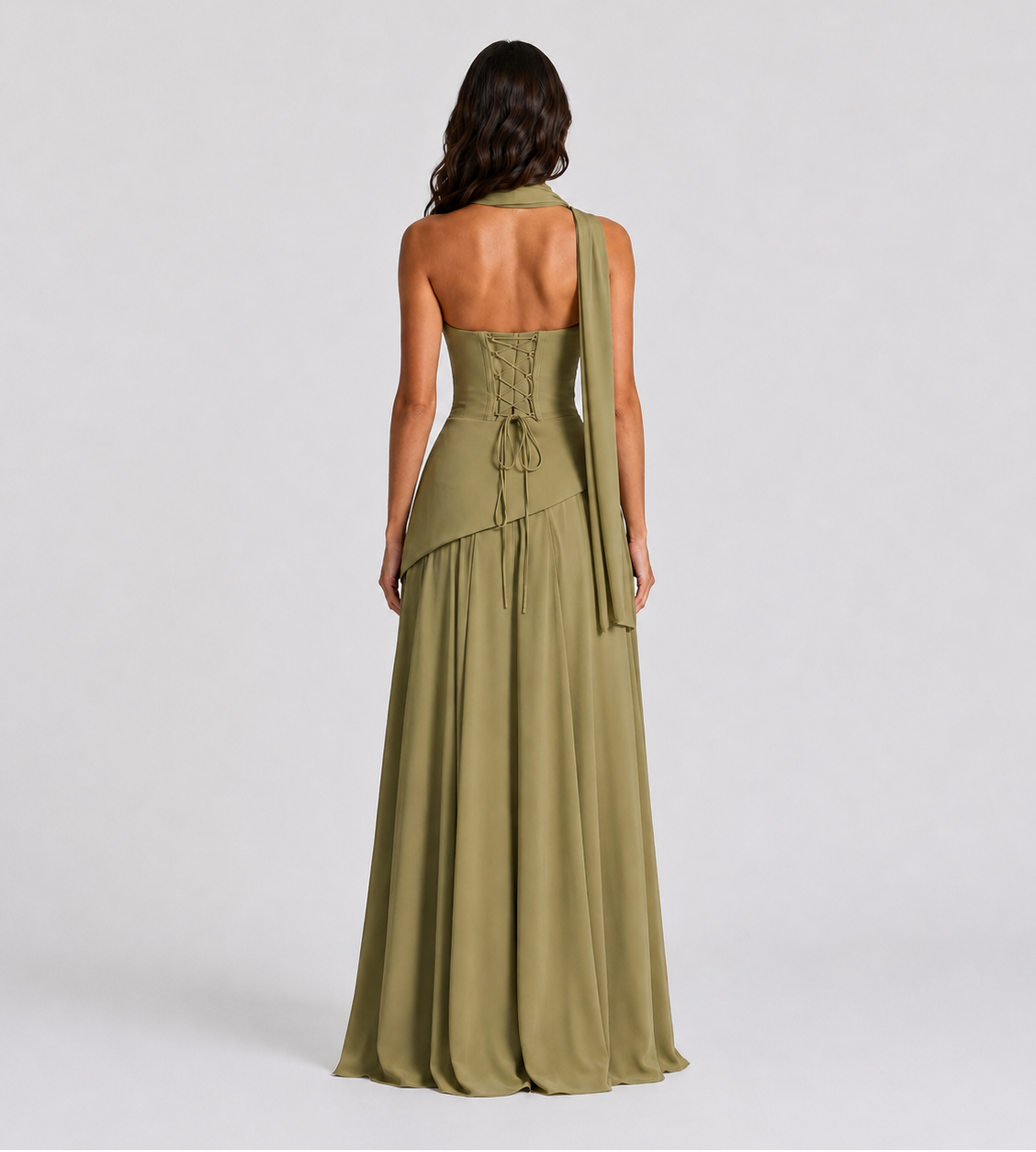 Strapless Scarf Drape Corset Maxi Dress - Sage Green