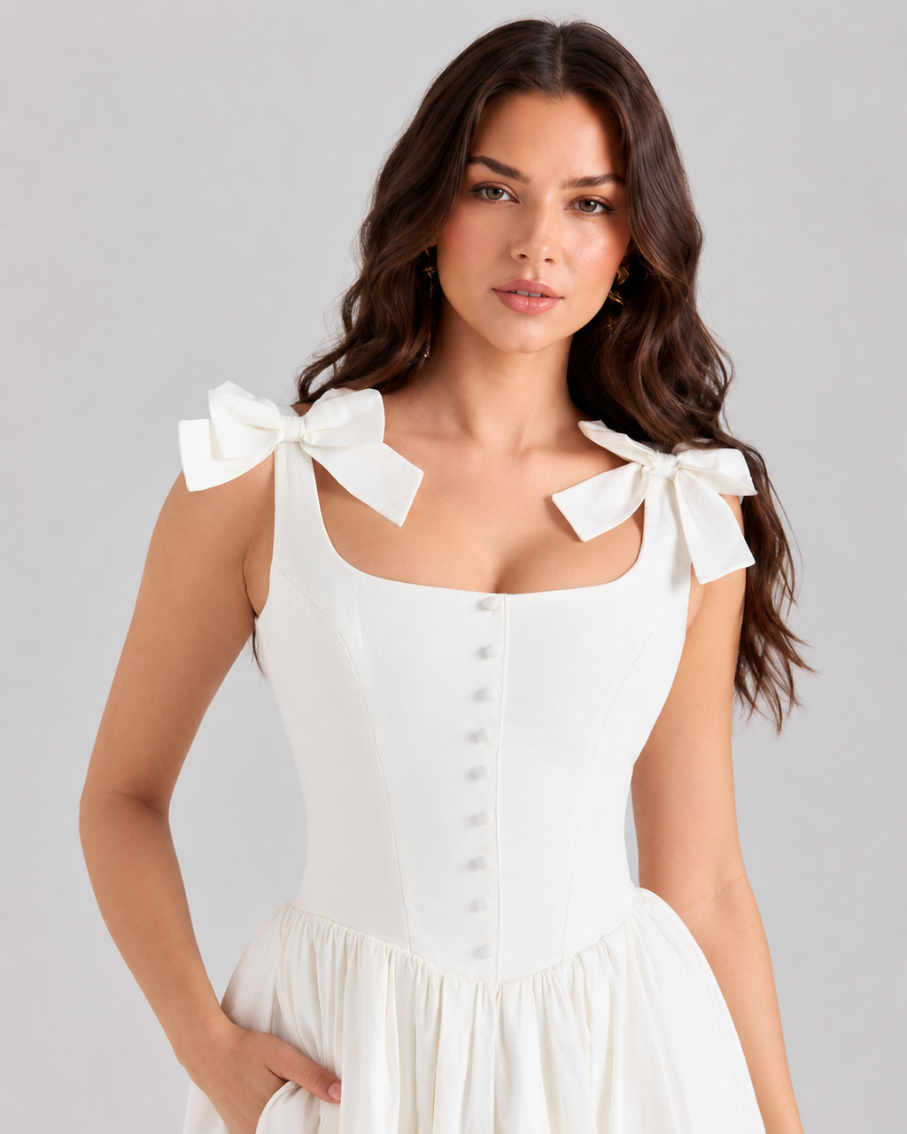 White Blossom Bow Midi Dress