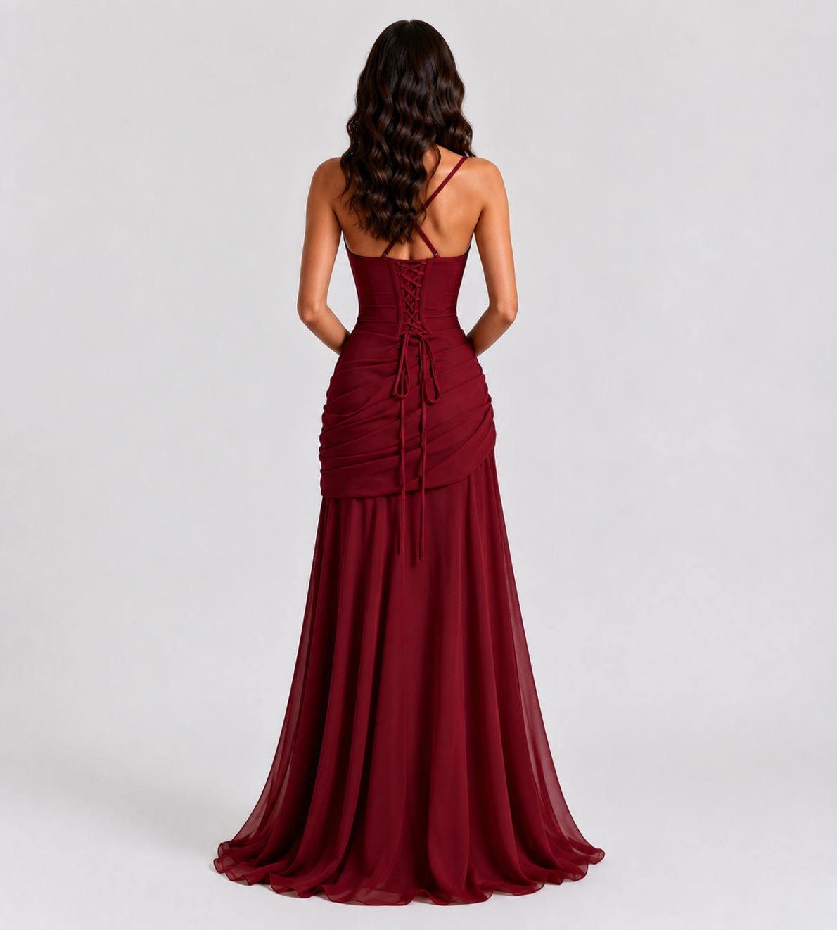 Square Neck Draped Corset Maxi Dress - Red