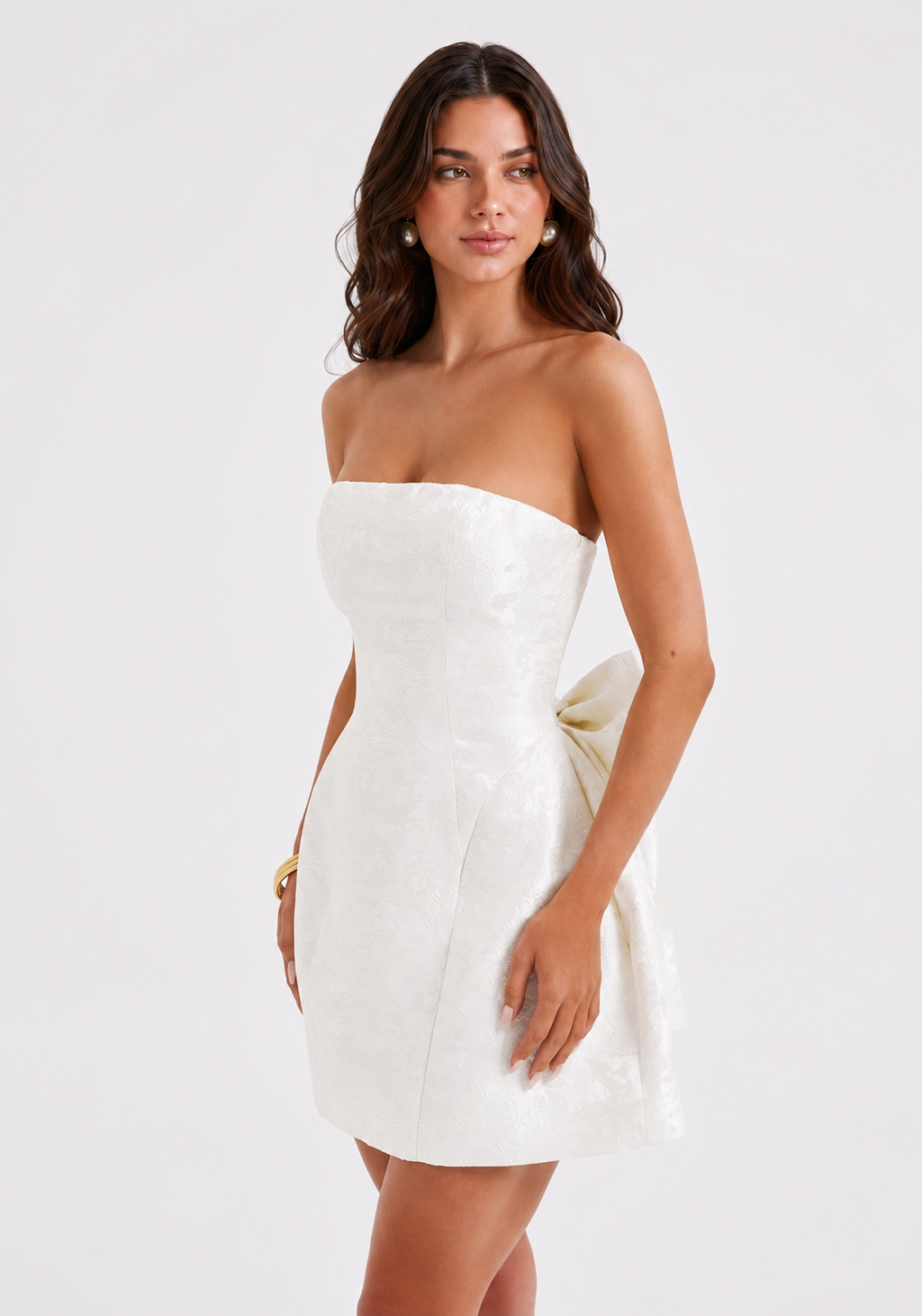 Strapless Bow Back Mini Dress - White