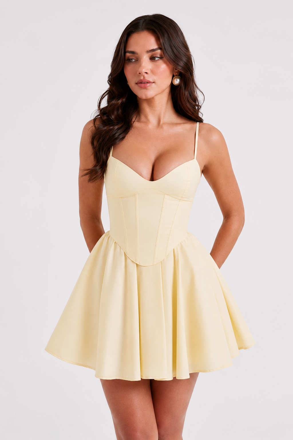 Sweetheart Corset Flare Mini Dress - Lemon