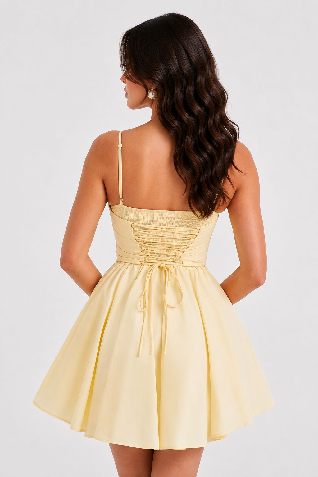 Sweetheart Corset Flare Mini Dress - Lemon