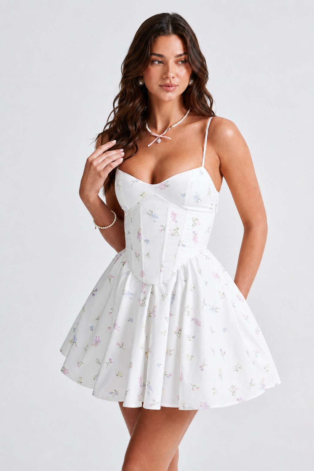Sweetheart Corset Flare Mini Dress - Floral