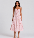 Vintage Pink Floral Corset Midi Dress