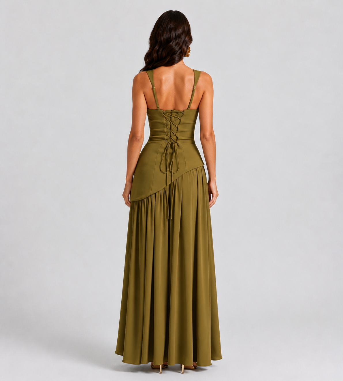 Draped Slit Maxi Dress - Olive Green