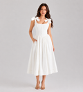White Blossom Bow Midi Dress