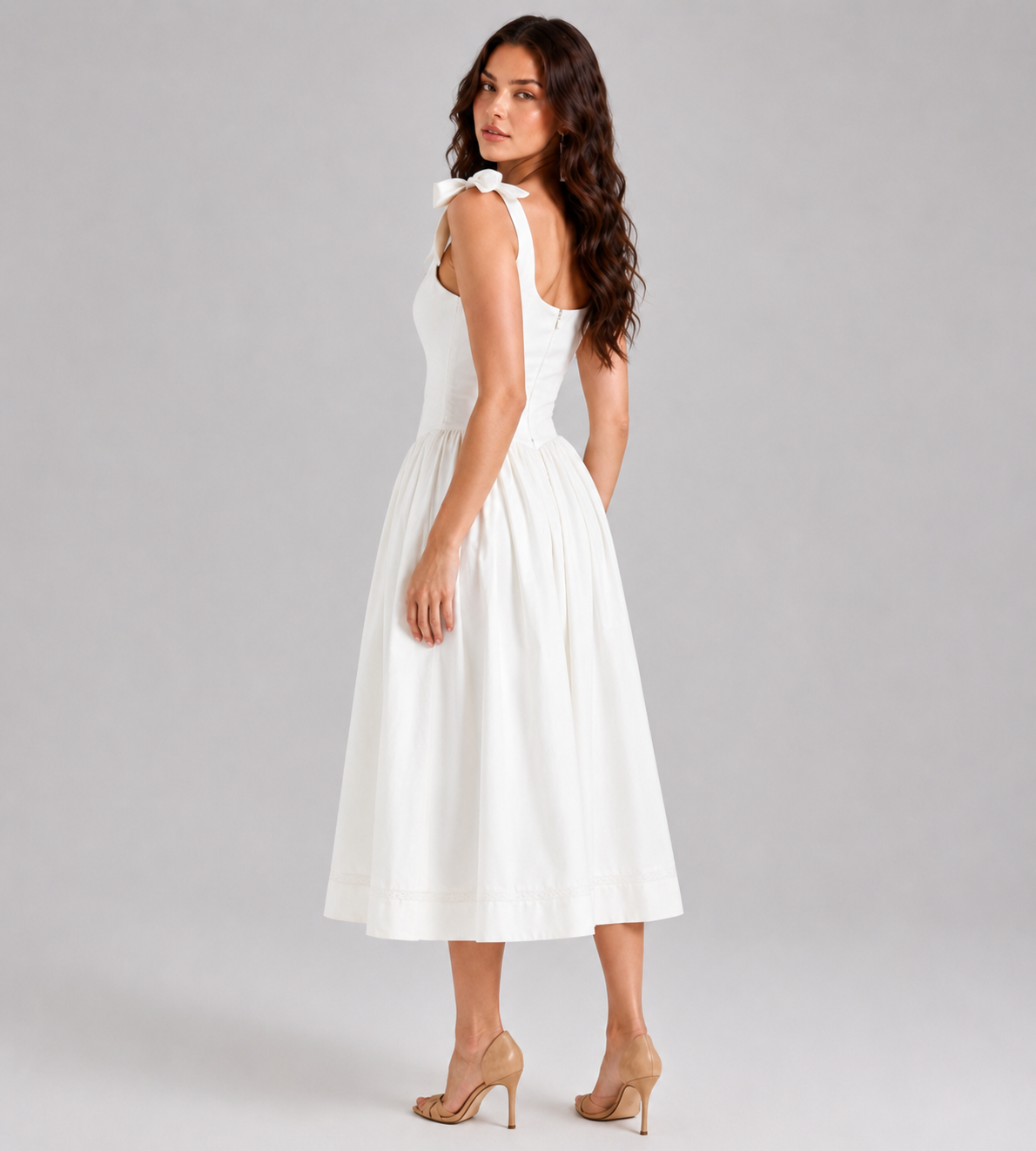 White Blossom Bow Midi Dress