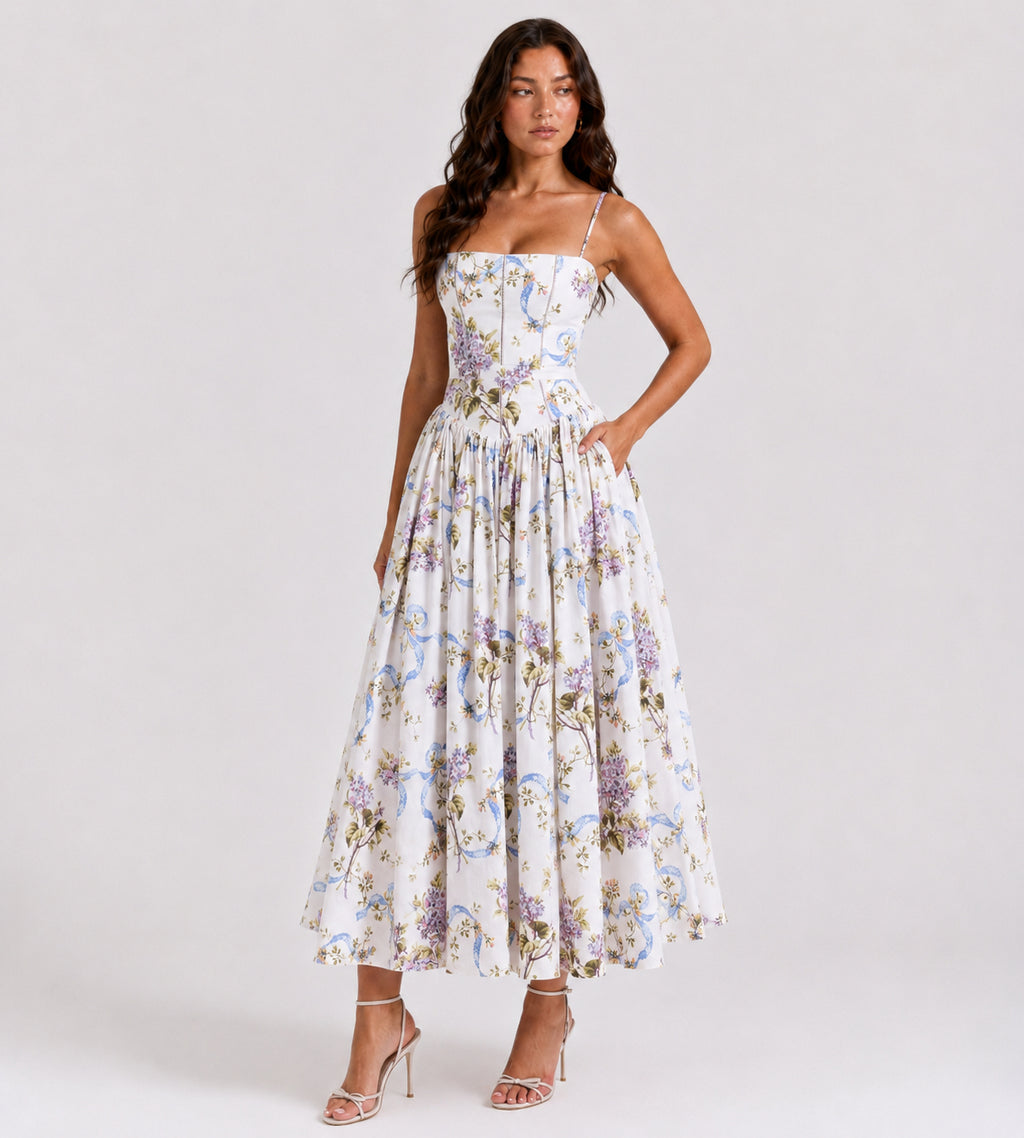 Elegant Lilac Garden Midi Dress