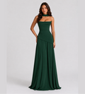 Strapless Scarf Drape Corset Maxi Dress - Forest Green