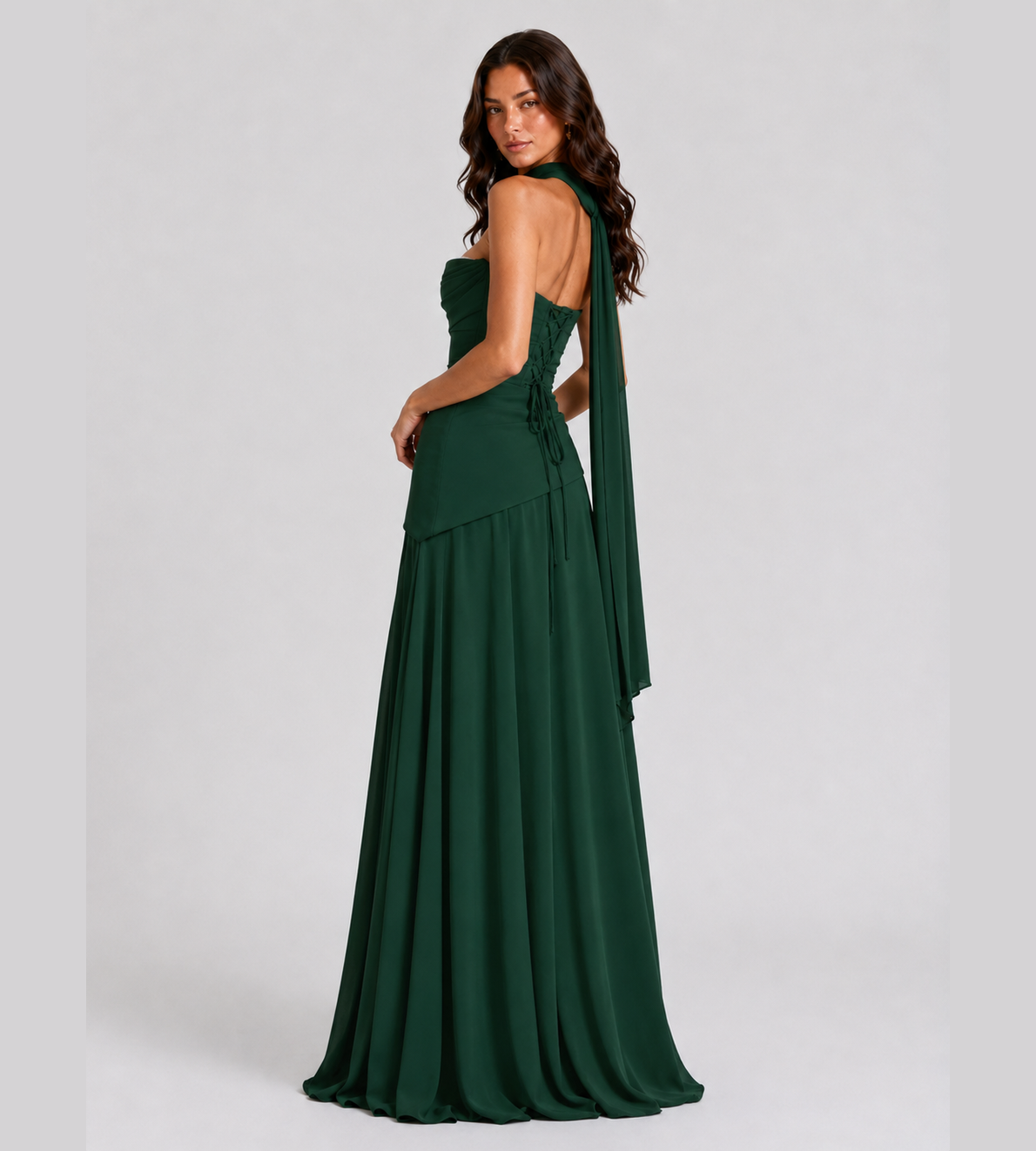 Strapless Scarf Drape Corset Maxi Dress - Forest Green