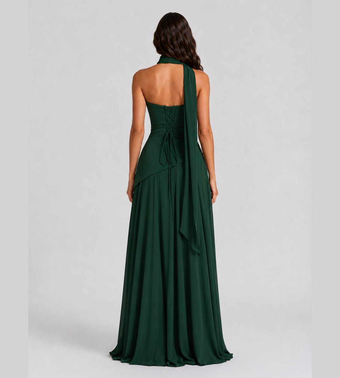 Strapless Scarf Drape Corset Maxi Dress - Forest Green