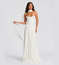 Strapless Scarf Drape Corset Maxi Dress - White