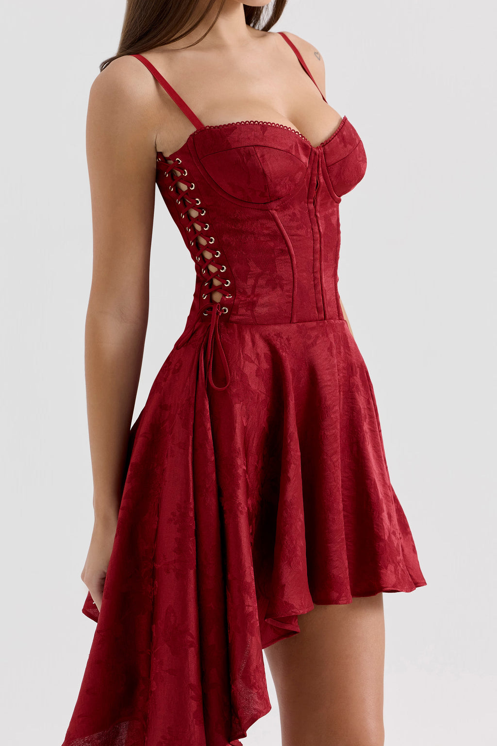 Satin Drape Corset Mini Dress - Bordeaux